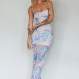 Love In Miami Lace-Up Back Midi Dress Swirl Blue