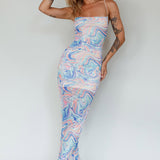 Love In Miami Lace-Up Back Midi Dress Swirl Blue