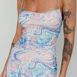 Love In Miami Lace-Up Back Midi Dress Swirl Blue