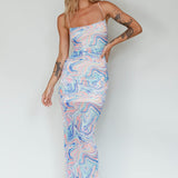 Love In Miami Lace-Up Back Midi Dress Swirl Blue