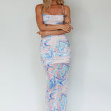 Love In Miami Lace-Up Back Midi Dress Swirl Blue