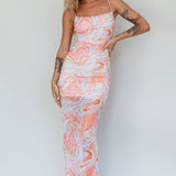 Love In Miami Lace-Up Back Midi Dress Swirl Orange