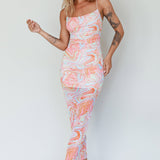 Love In Miami Lace-Up Back Midi Dress Swirl Orange