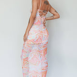 Love In Miami Lace-Up Back Midi Dress Swirl Orange