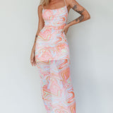Love In Miami Lace-Up Back Midi Dress Swirl Orange