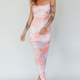 Love In Miami Lace-Up Back Midi Dress Swirl Orange