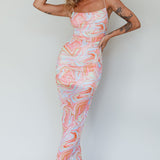 Love In Miami Lace-Up Back Midi Dress Swirl Orange