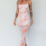 Love In Miami Lace-Up Back Midi Dress Swirl Orange