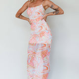 Love In Miami Lace-Up Back Midi Dress Swirl Orange
