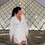 Ruma Faux Wrap Shirt Dress Sequin Silver