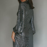 Ruma Faux Wrap Shirt Dress Sequin Metal