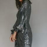Ruma Faux Wrap Shirt Dress Sequin Metal