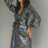 Ruma Faux Wrap Shirt Dress Sequin Metal