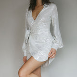 Ruma Faux Wrap Shirt Dress Sequin Silver