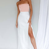 Everlee Strapless Split Midi Dress Peach