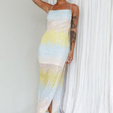 Gleaming Diamante Strap Midi Dress Sequin Lemon