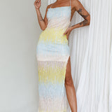 Gleaming Diamante Strap Midi Dress Sequin Lemon