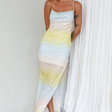 Gleaming Diamante Strap Midi Dress Sequin Lemon