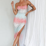 Gleaming Diamante Strap Midi Dress Sequin Mint