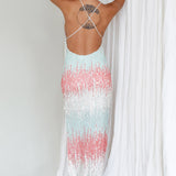 Gleaming Diamante Strap Midi Dress Sequin Mint
