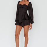 New Light Balloon Sleeve Romper Black