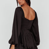 New Light Balloon Sleeve Romper Black