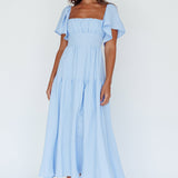 Lula Gathered Bust Midi Dress Blue