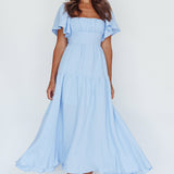 Lula Gathered Bust Midi Dress Blue