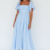 Lula Gathered Bust Midi Dress Blue