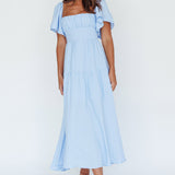 Lula Gathered Bust Midi Dress Blue