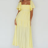 Lula Gathered Bust Midi Dress Lemon