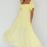 Lula Gathered Bust Midi Dress Lemon