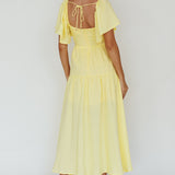 Lula Gathered Bust Midi Dress Lemon