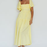 Lula Gathered Bust Midi Dress Lemon