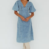 Elias Puff Sleeve Midi Dress Denim
