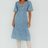 Elias Puff Sleeve Midi Dress Denim