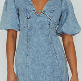 Elias Puff Sleeve Midi Dress Denim