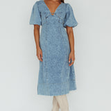 Elias Puff Sleeve Midi Dress Denim