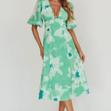Elias Puff Sleeve Midi Dress Green