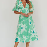 Elias Puff Sleeve Midi Dress Green