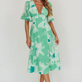Elias Puff Sleeve Midi Dress Green
