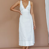 Elias Decorative Stitch Midi Dress White