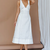 Elias Decorative Stitch Midi Dress White