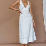 Elias Decorative Stitch Midi Dress White