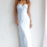 Azara Pintuck Bodice Maxi Dress Steel Blue