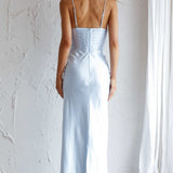 Azara Pintuck Bodice Maxi Dress Steel Blue
