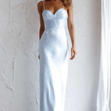 Azara Pintuck Bodice Maxi Dress Steel Blue