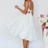 Salome Tied Back Knee Length Dress White