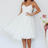 Salome Tied Back Knee Length Dress White