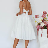 Salome Tied Back Knee Length Dress White